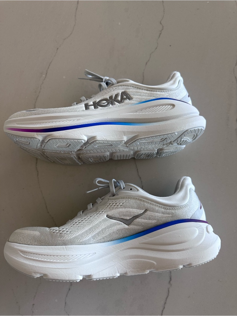 HOKA Women's Bondi 9 Running Walking Shoes Sneakers White/Pink/Blue Retail: $175 - Picture 3 of 15